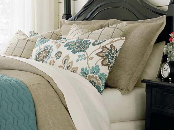 Bedroom bed with decorative pillows