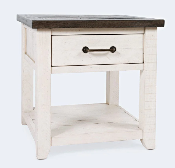 oak veneer end table (copy) Vintage White Madison End Table - Image 1