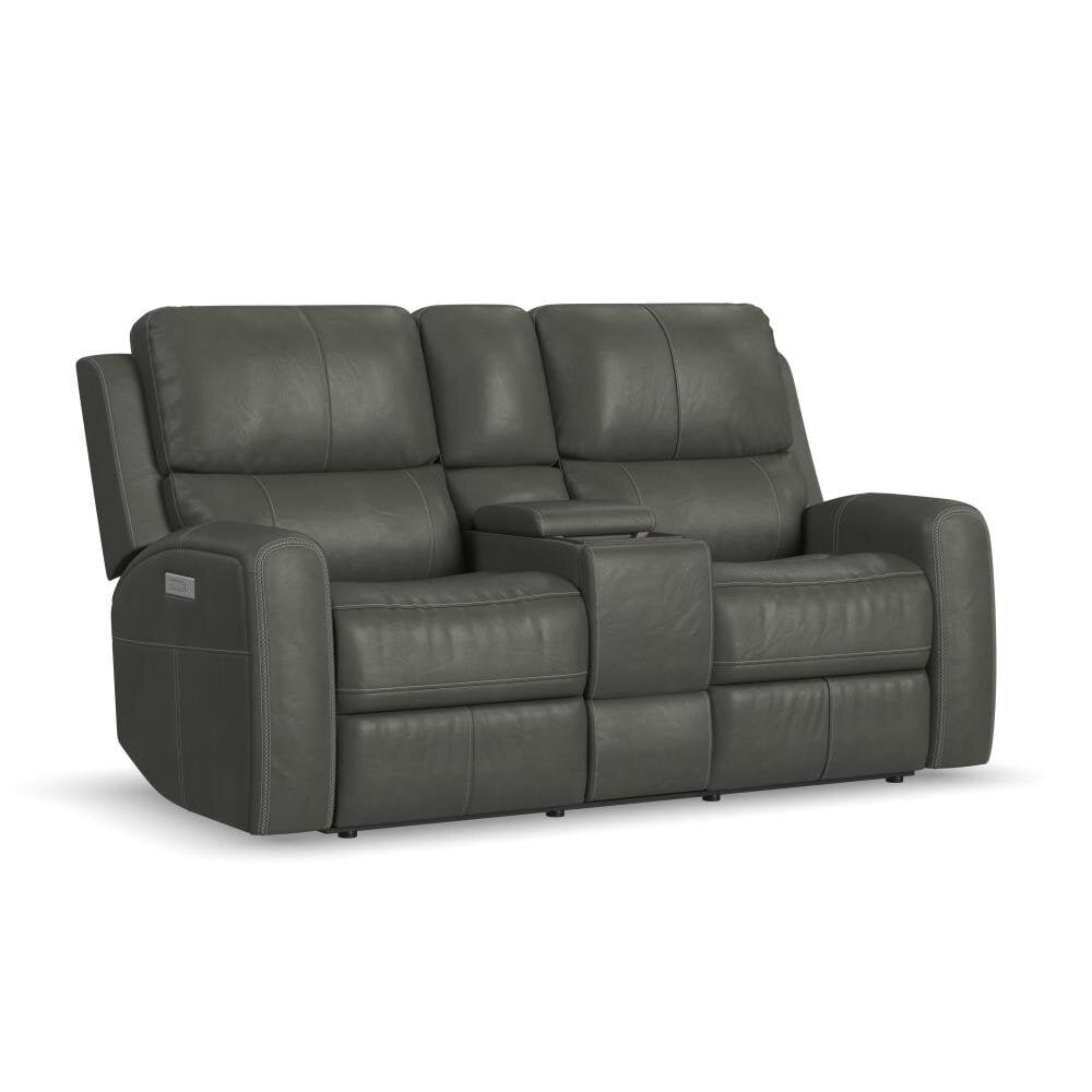 henry burnt umber leather power loveseat w/console and power headrest & lumbar (copy) Linen Charcoal Leather Power Loveseat w/Console and Power Headrest & Lumbar - Image 1