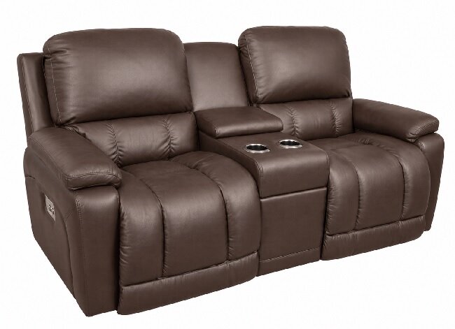 greyson chocolate leather power reclining loveseat w/headrest & console Greyson Chocolate Leather Power Reclining Loveseat w/Headrest & Console - Image 1